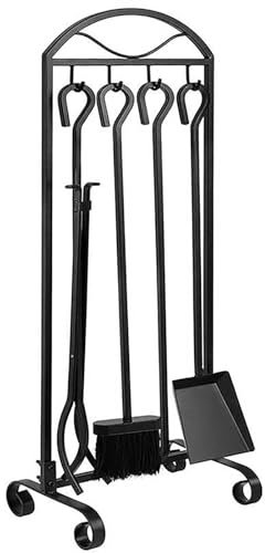 Juego de 5 herramientas para chimenea con soporte de hierro forjado y pinzas para leña y accesorios para fogatas