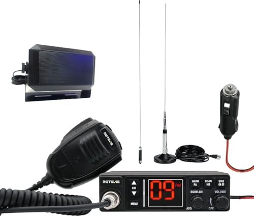 Retevis MB63A Radio CB, Kit Completo AM/FM con Antenna e Altoparlante Esterno, NB/ANL, 12/24 V con Sistema di Raffreddamento/Accendisigari, 40 Canali per Viaggiatori Autonomi