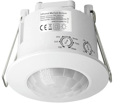 SENSKY 360°-PIR-Bewegungsmelder für den Innenbereich, Deckeneinbau-Bewegungsmelder, Infrarot-Bewegungsmelder für Lichtschalter, programmierbare Einstellungen, ideal für LED-Leuchten zu Hause, im Büro