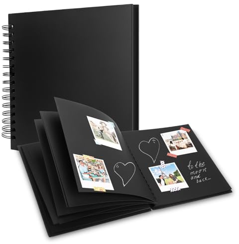 TXXATX Fotoalbum zum Selbstgestalten Scrapbook 25,5x25,5 cm Schwarz | 60 Seiten Fotobuch, DIY Spiralalbum, Buch zum Selber Gestalten, für Familie, Abschluss, Geburtstag, Hochzeit