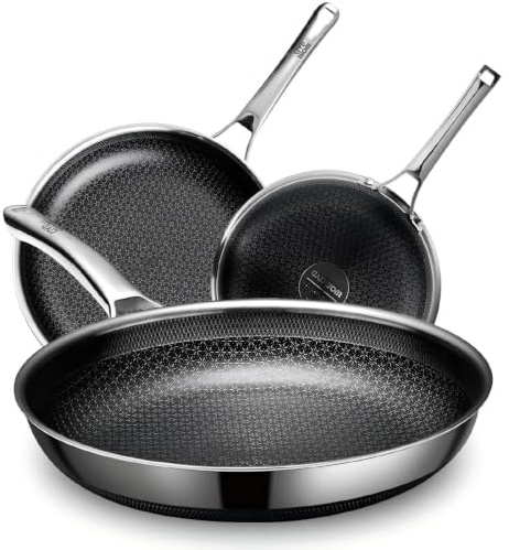 SNOWCLAD Pfannenset 3-teilig 20&24&28cm, Antihaft Wabenpfanne, Edelstahlpfanne, Pfanne induktion, Für Alle Herdarten Geeignet, Ofen- und Spülmaschinenfest, Pfoa Frei