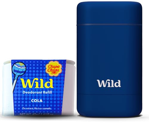 Wild - Natürliches Nachfüllbares Deodorant-Starter-Set mit Electric Blue Case und nach Cola duftende Nachfüllpackung (40g) - Aluminiumfrei - Lang anhaltender Schutz - Vegan