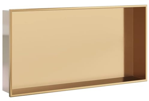 Xolmizyn Niche de douche 62 x 32 x 9 cm en acier inoxydable brossé doré pour salle de bain Étagère de douche encastrée