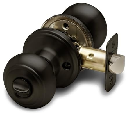 Copper Creek Tuscan Bronze Door Knobs - Round Colonial Knob with Privacy Locking Function for DIY - 1 Pack - Fits All Standard Doors - Lockable Door Knob for