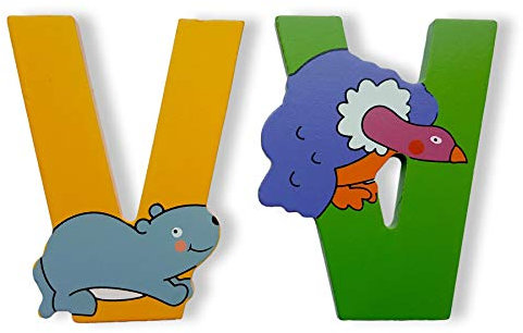 Vinsani® Wooden Jungle Animal Alphabet Letters Personalised Bedroom Wall Door Name (V)
