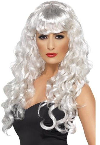 Smiffys Sirene Perücke, Weiß, Lang, Lockig mit Pony Halloween