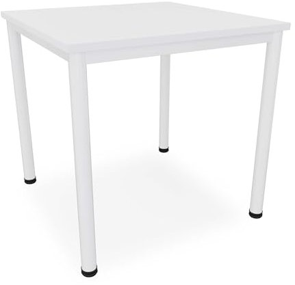 Dila GmbH Schreibtisch/Besprechungstisch in verschiedenen Größen und Farben weißes Metallgestell Konferenztisch Arbeitstisch (B: 80 cm x T: 80 cm, Weiß)