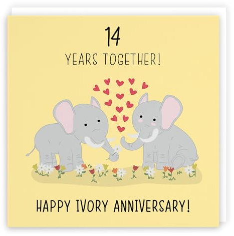 Hunts England - 14th Wedding Anniversary Card - Ivory Anniversary - Iconic Collection - Fun Cute Card - For Him, Her, Couples