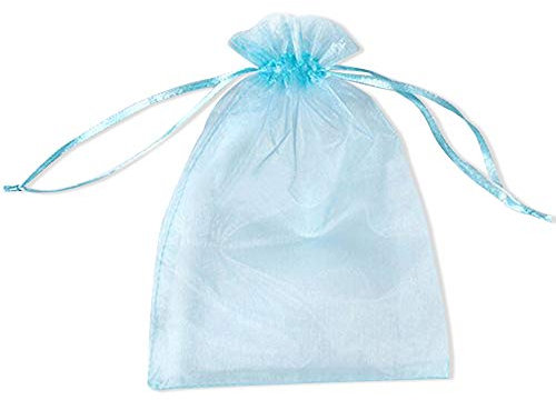 PLECUPE 100 Stück Durchsichtig Tunnelzug Organzabeutel Organzasäckchen Süßigkeiten Beutel Saeckchen Geschenk, 20 x 30cm Hochzeit Säckchen Party Festival Beutel Bonbonsbeutel Candy Bags - Blau#3