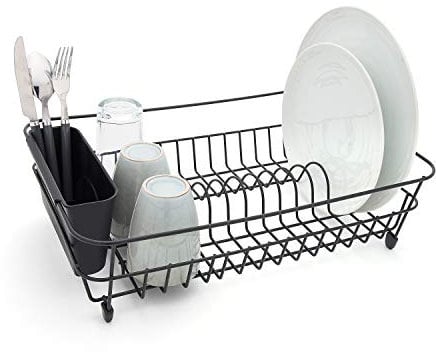 simplywire - Dish Drainer - Anti Rust Drying Rack – Cutlery Basket - Black Plastic Coated Steel