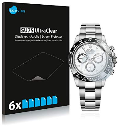 Savvies 6 Stück Schutzfolie für Rolex Cosmograph Daytona (40 mm) Displayschutz-Folie Ultra-Transparent