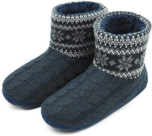 COFACE Hüttenschuhe Herren Warm Winter Hausschuhe Herren Plüsch Flauschig Gefütterte Hausstiefel Männer Fell Haussocken Filz Pantoffeln 43