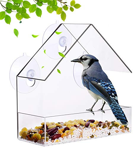 Window Bird Feeder Clear Window Hanging Bird Feeder with Suction Cup Includes 21 Drain Holes
