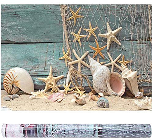 3D Effect Aquarium Background Fish Tank Decorations Pictures PVC Adhesive Poster Seashell Starfish Poster Backdrop Decoration(61×41cm)