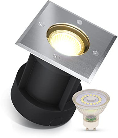 lambado® LED Bodeneinbaustrahler für Aussen IP67 - Wasserdicht & Befahrbar inkl. 3W 230V GU10 Strahler neutralweiss - Eckiger Bodenstrahler/Bodenleuchte aus Edelstahl für Terrasse & Garten