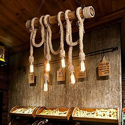 Lampadario vintage in corda di bambù a 6 teste Corda in canapa spessa vintage Lampada a sospensione industriale a sospensione E27 Cavo di base