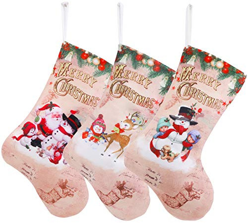 QKURT Kurt - Medias de Navidad de 12 pulgadas, juego de 3 personajes clásicos de Navidad, Papá Noel, muñeco de nieve, reno, para decoración de fiestas