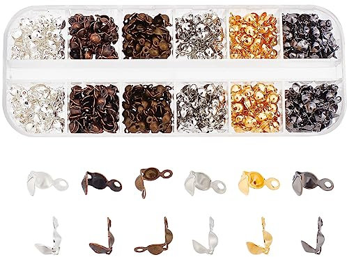 PandaHall ca. 600 Stück 6-farbige Perlenspitzen-Knotenabdeckungen, 8 x 4 mm Metall, offene, klappbare Perlenspitzen-Knotenabdeckungen, Endkappen für die Schmuckherstellung,