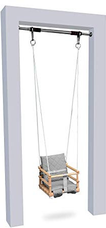 Columpio de madera para bebé, columpio para niños, columpio de madera, columpio para interior, columpio para bebé, columpio para colgar, 4 en 1 cinturón de seguridad + 2 ganchos de fijación (gris