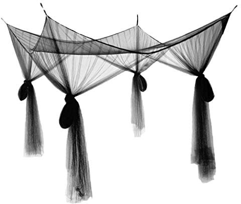 LOVIVER 4 Eckpfosten Bett Baldachin Moskitonetz Volant Abdecktuch Einzel, Schwarz, 210x190x24cm