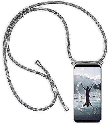HongMan Handykette Handyhülle für Samsung Galaxy A51 mit Band - Transparent Handy-Kette Handy Hülle mit Kordel zum Umhängen Handyanhänger Halsband Lanyard Case - Grau