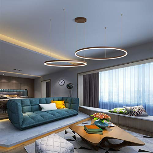 FUMIMID LED Pendellampe Wohnzimmerlampe Pendelleuchte Mit Kronleuchter Moderne Esstischlampe Aluminium Runde Acryl Beleuchtung Deckenleuchte,Braun,2 laps 40+60cm