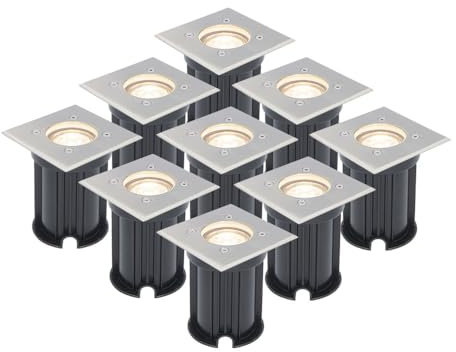 HOFTRONIC - Satz von 9 Bodeneinbauleuchten Edelstahl Eckig 2700K Extra Warmweiß GU10 IP67 wasserdicht 3 Jahre Garantie Dimmbar - bodenstrahler außen