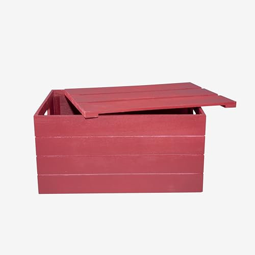green leaves Wooden Crate with Detachable Lid Storage Box Gift Hamper Retail Display Shelve Box (Red, Large)
