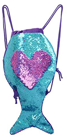Xlabor Meerjungfrau Kordelzug Kinder Mädchen Schwanz Pailletten Rucksack Magie Reversible Pailletten Rucksack Mode Glitzernde Tunnelzug Tanz TascheHellblau S
