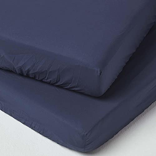 HOMESCAPES 2er-Set Spannbettlaken für Babybett 60x120 cm dunkelblau, Kinder-Spannbetttuch, 100% ägyptische Baumwolle