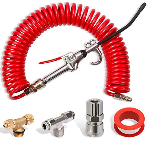 CheeMuii Kit de pistola de aire para polvo de camión rojo de 9 m, manguera de aire larga, limpieza resistente con boquilla larga