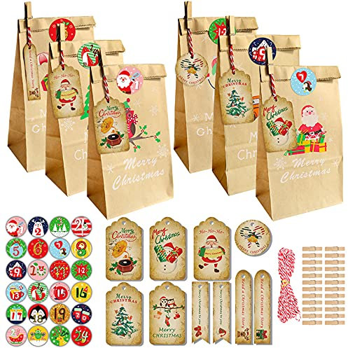 Yomisee - Calendario de Adviento para rellenar con 24 bolsas y pegatinas de números, para rellenar