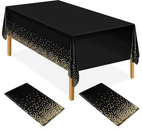 ELECLAND Party-Tischdecke aus Kunststoff, 137 x 274 cm, Goldfarbene Punkte, Konfetti-Design, Rechteckig für Picknick, Babyparty, Halloween, Weihnachten, 2 Stück