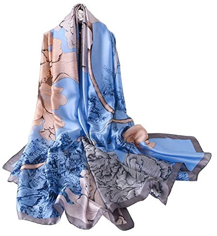 WEIGEER Foulard en soie femmes châle Écharpe en soie Silk Scarf Women Chiffon Shawl White Neckerchief Head Wrap Thin Scarf Beach Hijab Belt Vintage Bridal Shawl Binder (Marron/Vert)