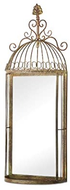 MirrorOutlet Large Metal Rustic Arched Bird Cage Window Garden Outdoor Mirror 70cm X 26cm, Green (GM090)