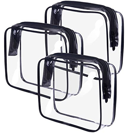 Transparent Kulturbeutel, Kememo 3 Stück Kosmetiktasche Kulturtaschen Wasserdicht Reise Makeup Tasche Reiß Waschtasche TSA-zugelassene Flugzeugbeutel für Männer Frauen, Schwarz
