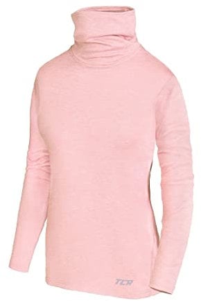 TCA Girls' Warm Up Long Sleeve Training Workout Funnel Neck Thermal Running Top with Thumbholes - Silver Pink Marl, LY 10-12 Years