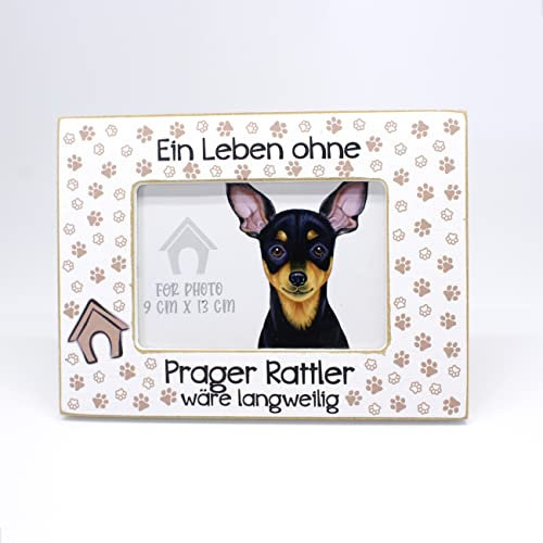 power gift - Bilderrahmen mit PRAGER RATTLER Motiv und Spruch. Fotorahmen zum Aufstellen oder Aufhängen. Wohnungsdekoration. Geschenk für jeden Hundehalter.