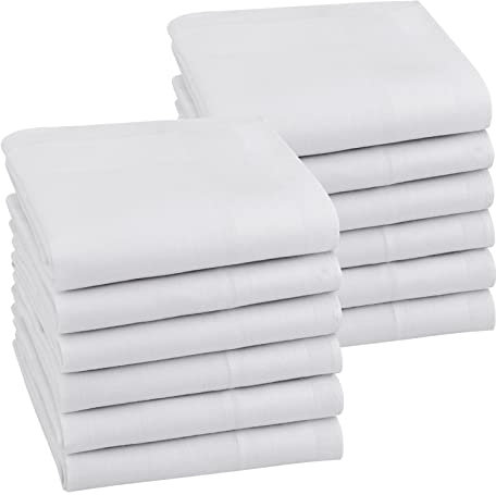 HOULIFE Herren Taschentücher - Stofftaschentücher Damen, Einfarbige Taschentücher Stoff aus Reiner 60S Baumwolle für Alltagsgebrauch Hochzeit, 40x40cm/16x16’’ (Weiß, 12 Stücke)