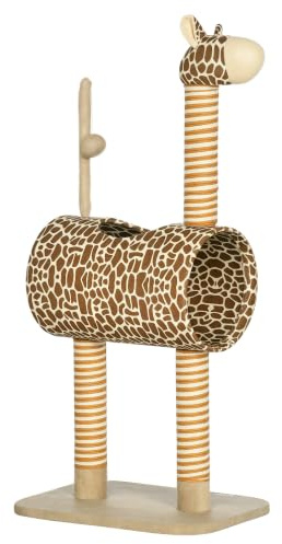 PawHut Cat Tree Cute Giraffe for Indoor Cats 48.5 x 34.5 x 101cm Beige | Kitten Play Tower, Scratching Posts, Tunnel, Toy Ball
