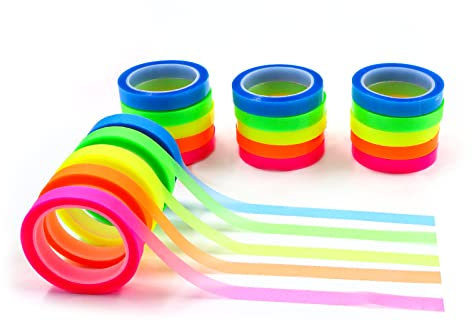 Modixun 20 rotoli di nastro evidenziatore trasparente scrivibile, con note adesive rimovibili, 5 colori vivaci, schede di annotazione, pennarelli per pagine adesive per libri, 0,6 cm x 5 m