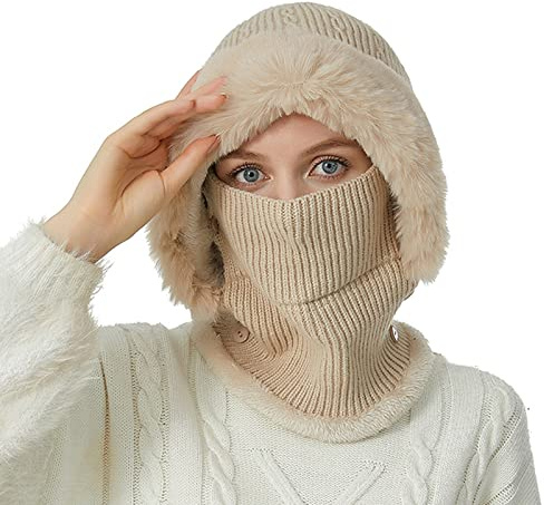 Damen Winddichter Schal Hut 2 in 1 Frauen Flanell Schalmütze Winter Warm Balaclava Ski Hat Cycling Hat Scarf Headwear Cap Ohrschutz Winddicht Hut Schal
