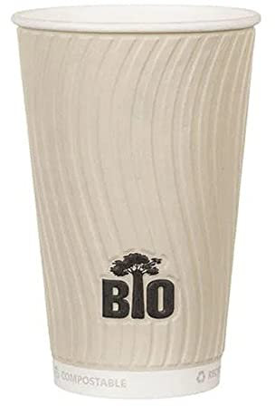 Tessera Bio Products Q530015EGT Lot de 25 gobelets en carton à double paroi à base d'eau avec paroi extérieure en relief Motif arbre bio Gris Capacité 16oz Hauteur 90 mm