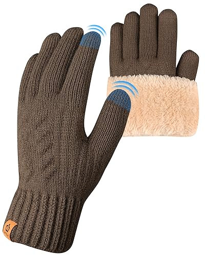 ARFNKIM Damen Winterhandschuhe mit Fleecefutter, Touchscreen Warme Gedehnt Dicke Strickhandschuhe Wollhandschuhe Thermohandschuhe Outdoor Winter Geschenke für Herren und Damen (khaki)