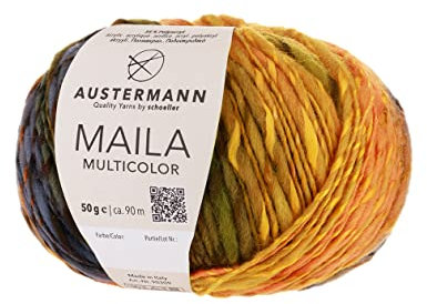 Maila Multicolor - dicke Wolle mit Farbverlauf zum Stricken - ca. 90m Lauflänge je 50g Wollknäuel Farbe 03 - Kurkuma
