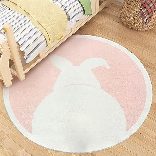 Hava Kolari Kinderteppich Hase Rund Teppich Kinderzimmer Verdicken Kaschmirimitat Weich Karikatur Babymatte rutschfest Groß Spielmatte rutschfest (Rosa,80 * 80cm)