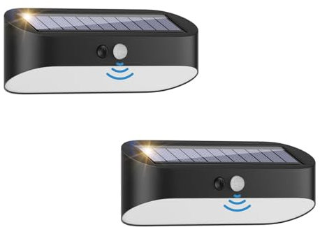 Klighten 2 Stück Solarlampen für Außen mit Bewegungsmelder, 3000K LED Solarleuchte Aussen, 2000mAh Solar Wandleuchte Kabellos, Solarleuchten mit Schalter, Außenwandleuchte für Garten, IP44, Schwarz