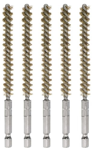 sourcing map 5 cepillos de latón de 8 mm de diámetro, cepillo de alambre trenzado de bronce con mango hexagonal de 1/4 pulgadas para tubos, puertos, rodamientos