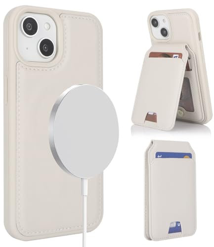 ELTEKER Handyhülle für iPhone 12 Mini Hülle mit Kartenfach Magnetischer Abnehmbarer Wallet Kartenhalter,Klapphülle Leder Schutzhülle - beige