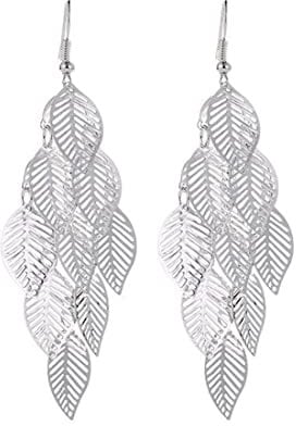 LEEQBCR 925 Sterling Silver Leaf Drop Earrings Long Tassel Dangle Earrings Jewellery for Women